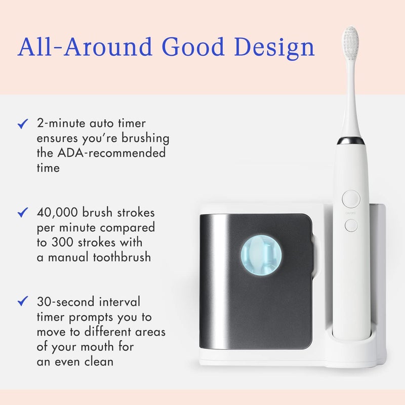 Vanity Planet Elements Ultrasonic Electric Toothbrush - Charcoal - Advanced Oral Care with UV Sanitizing Charger Base with 3 Replacement Heads - 99.9% Effective Keeping Your Teeth Clean (Charcoal) - Image 4